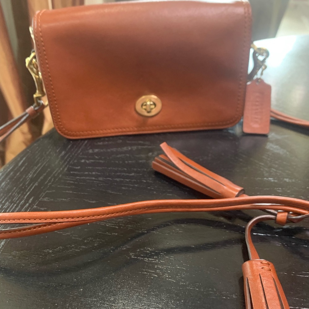 Coach Legacy Cognac leather Penny   Crossbody Bag with tassels 19914 turn lock